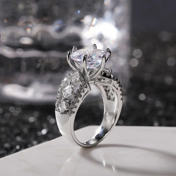 🔥Beautiful Hollow Luxury CZ Silver Wedding Promise Ring for Women, K787 - Picture 1 of 7